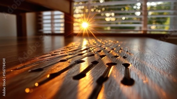 Fototapeta Wood surface design with golden highlights