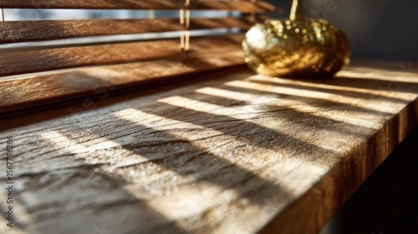 Fototapeta Wooden surface with sunlight and shadows