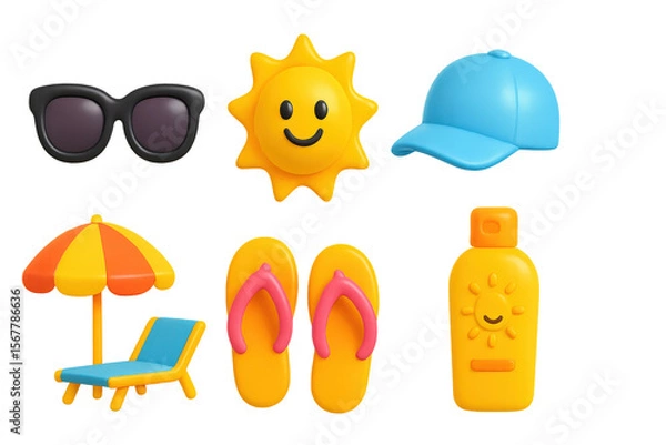 Fototapeta Summer Vacation Emoji Set on Transparent Background