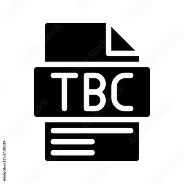Fototapeta Tbc Glyph Icon. File Document icon is an abbreviation of the word Will be confirmed later.
