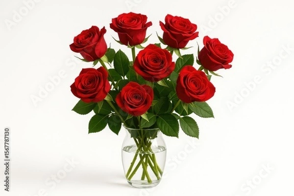 Fototapeta Single floral arrangement of roses in a transparent vessel