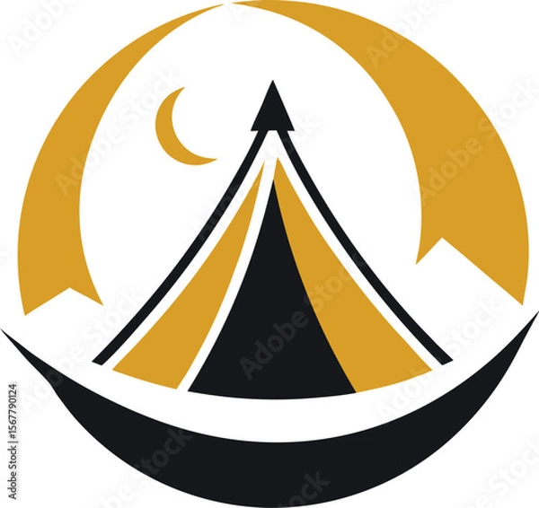 Fototapeta tent on moon creative logo icon on white backgroun.eps