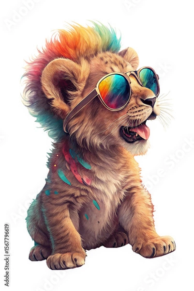 Obraz baby-lion-with-sunglasses-and-colorsplash
