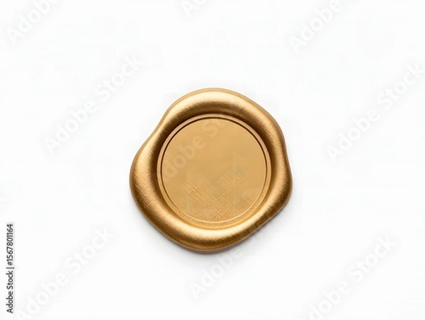 Fototapeta Golden Wax Seal With Detailed Texture Isolated on White Background For Decorative Design