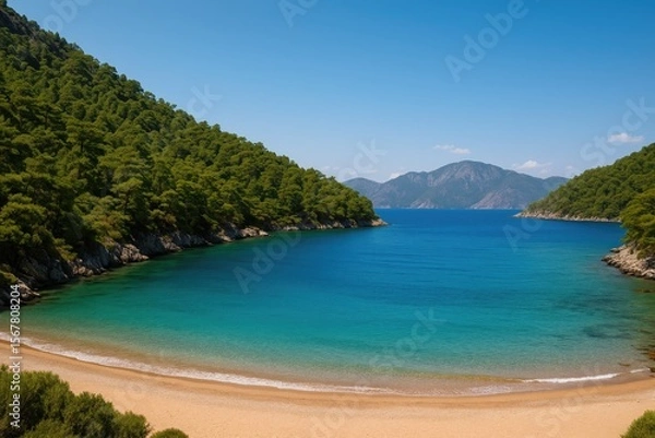 Fototapeta Scenic overlook of a charming bay close to a Mediterranean coastal town