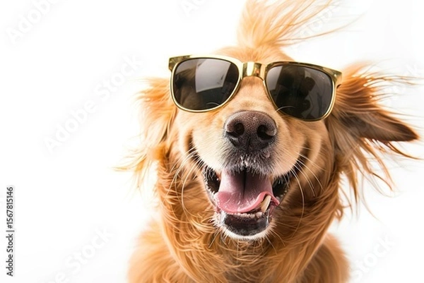 Obraz Stylish Pup Persona: A Golden Retriever in Sunglasses Rocks Faux Hawk, Mohawk, Flow, Top Knot & More Hairstyles with Adorable Charm
Meet the most fashion-forward Golden Retriever: this fluffy pup dons