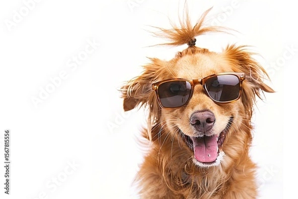 Obraz Stylish Pup Persona: A Golden Retriever in Sunglasses Rocks Faux Hawk, Mohawk, Flow, Top Knot & More Hairstyles with Adorable Charm
Meet the most fashion-forward Golden Retriever: this fluffy pup dons