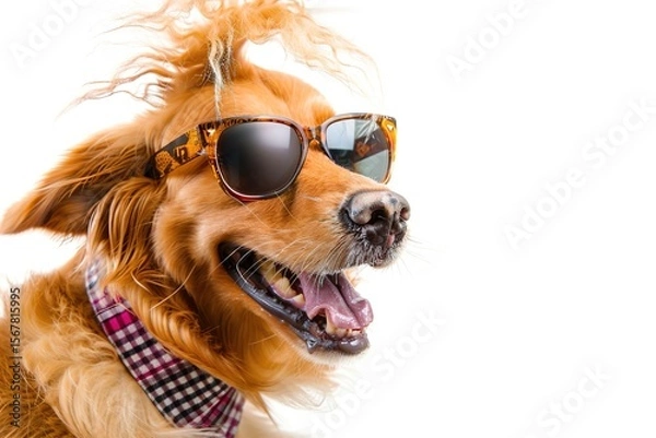 Obraz Stylish Pup Persona: A Golden Retriever in Sunglasses Rocks Faux Hawk, Mohawk, Flow, Top Knot & More Hairstyles with Adorable Charm
Meet the most fashion-forward Golden Retriever: this fluffy pup dons