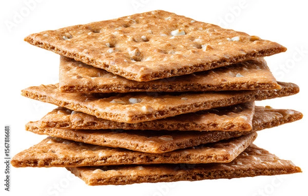 Fototapeta Stack of whole-wheat rye square crackers isolated on a transparent background