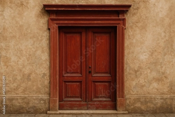 Fototapeta Vintage entrance of a historic home featuring a crimson hue