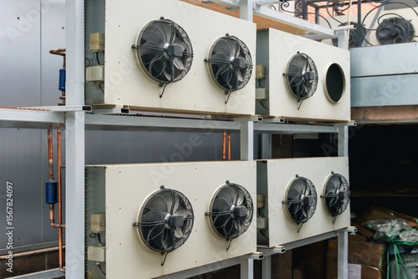 Fototapeta Chillers installed on vertical racks