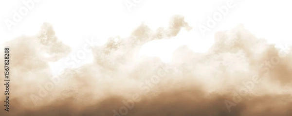 Fototapeta Dust sand soil smoke cloud particles isolated on transparent white background. Brown sandstorm smog sand dust explosion rising. Design elements for Compositing, covering, overlay, PNG