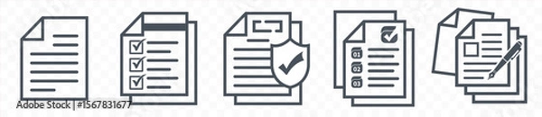 Obraz Document icon set. Paper documents icon, Business office documents with folder in a Editable stroke. Linear style documents icon. edit, tick, cross sign. isolated on transparent background.