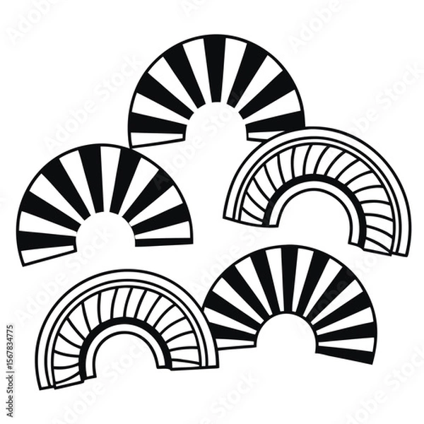 Fototapeta Black and White Abstract Fan Shapes Geometric Design Graphic Art Print Monochrome Pattern