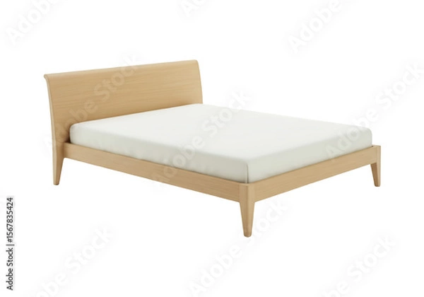 Fototapeta Modern light wood bed frame with white mattress isolated on transparent background