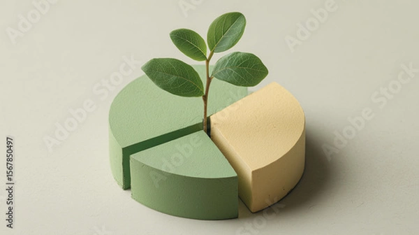 Obraz pie chart visualizing green business growth with plant sprouting, symbolizing sustainability and eco friendly practices