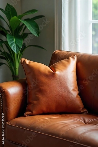 Obraz Luxurious Handcrafted Leather Cushion Plush Comfort for Sophisticated Home Decor