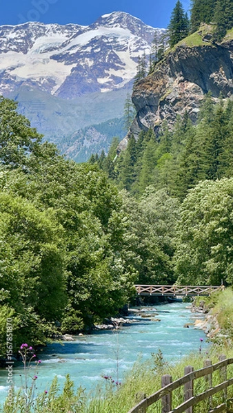 Fototapeta creek in the mountains in gressoney italy