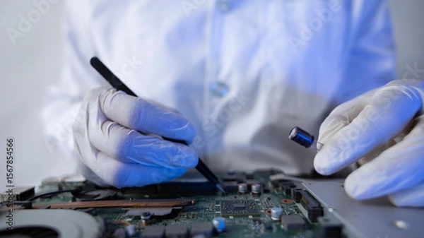 Fototapeta Tech Fixing Circuit Board in Lab