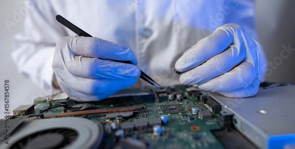 Fototapeta Repairing Electronic Devices at a Workshop