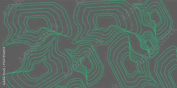Fototapeta Abstract green contour lines on a dark background, resembling topographic or elevation map patterns.
