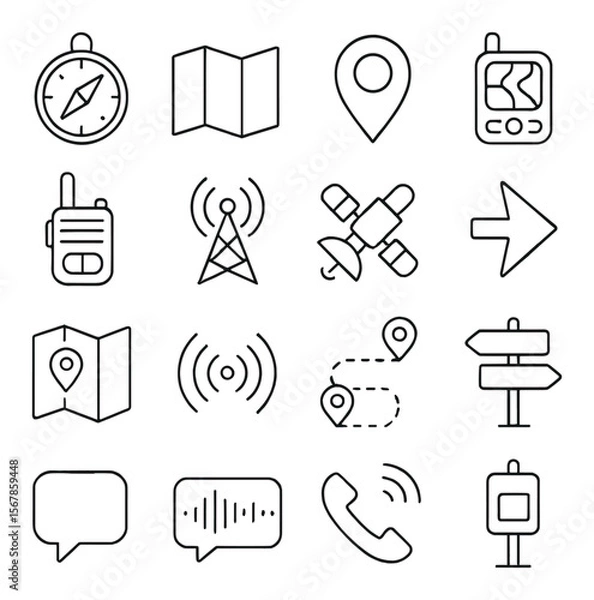 Fototapeta Navigation and direction icon collection, map and gps symbols. simple and modern set