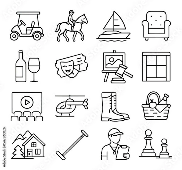 Fototapeta Luxury leisure icons collection, elegant relaxation and hobby symbols for lifestyle design