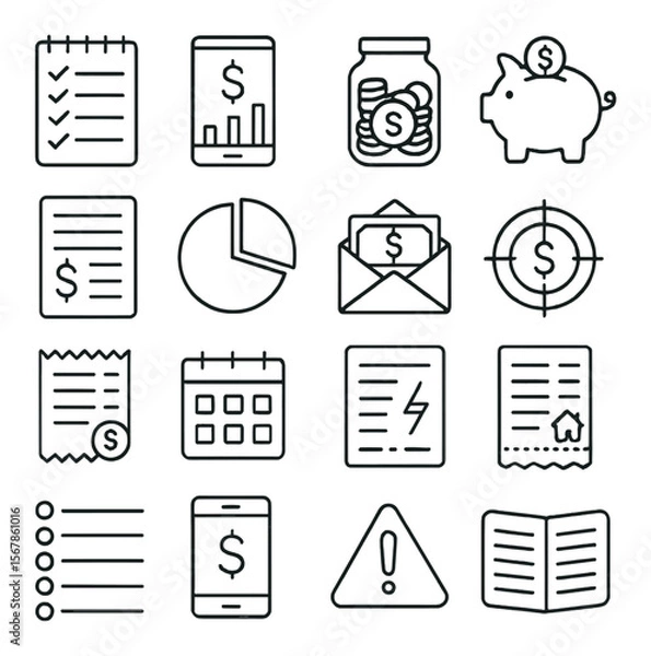 Fototapeta Personal budget collection, finance and money management icons. expense tracking set