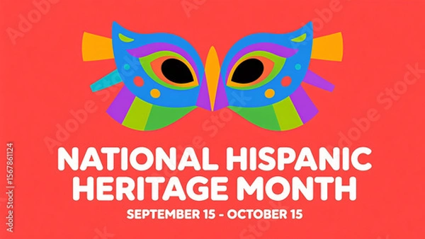 Fototapeta The colored mask pattern on a red background represents the Hispanic traditional moon's concept of cultural diversity and artistic expression.