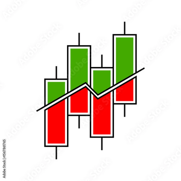 Fototapeta Green and red candlestick chart graph bar business icon vector design