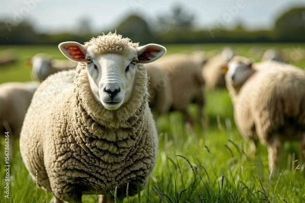 Obraz High Quality Picture of Flock of Sheep on Grassy Field