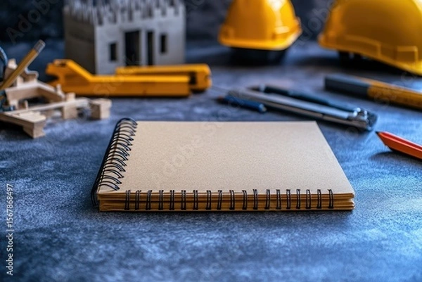 Obraz Premium Quality Picture of Notebook Near Construction Supplies