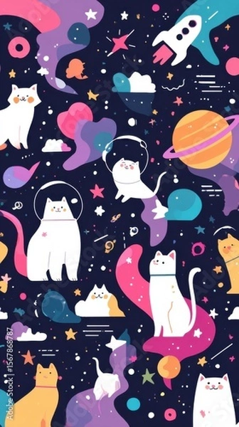 Fototapeta Cat seen with helmet in space 