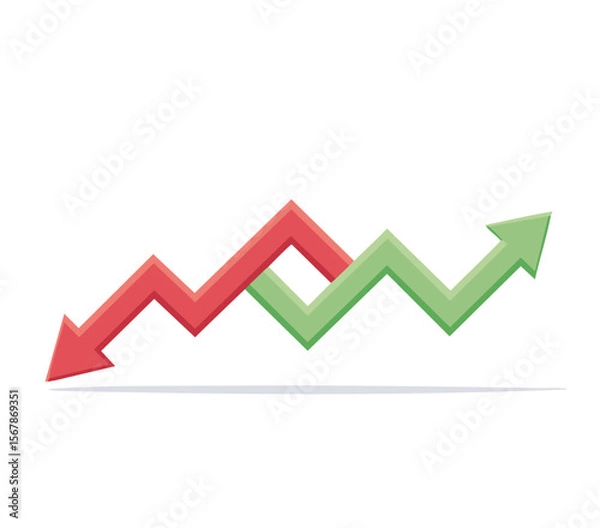 Fototapeta Red and Green Zigzag Arrow Showing Gains and Losses – Up and Down Segments for Financial or Business Concept