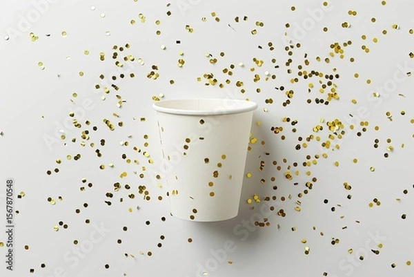 Obraz Vibrant Image of Top View Paper Cup with Golden Confetti