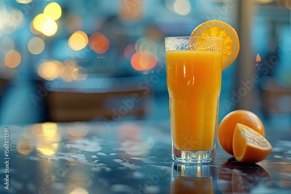 Obraz Detailed Visual  of Vibrant Lifestyle Glass of Orange Juice on Table