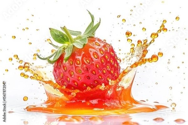 Obraz High Definition Picture of Strawberry Fruit with Juice Splashes Isolated on White Background