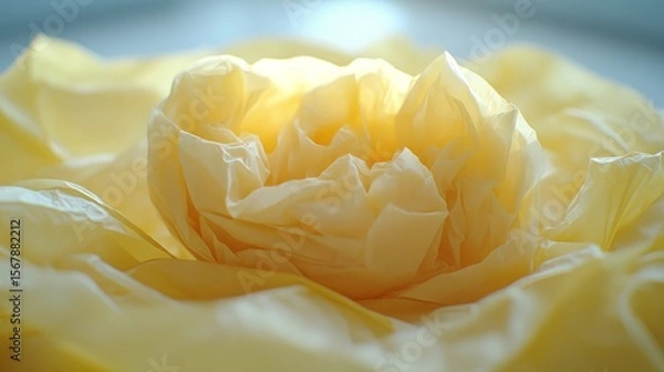 Fototapeta Delicate Blossom: A close-up shot captures the intricate details of a fragile yellow flower, its delicate petals softly illuminated, evoking a sense of serenity and natural beauty.