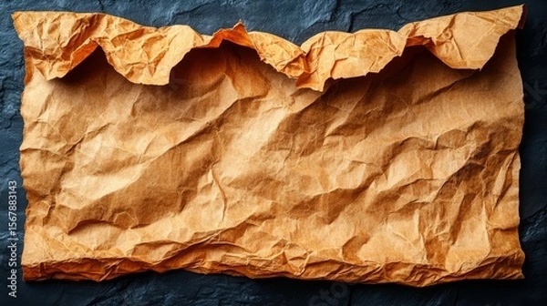 Fototapeta Aged Parchment Background: Rustic texture of a weathered, aged parchment on a dark background, perfect for adding a touch of history and authenticity.
