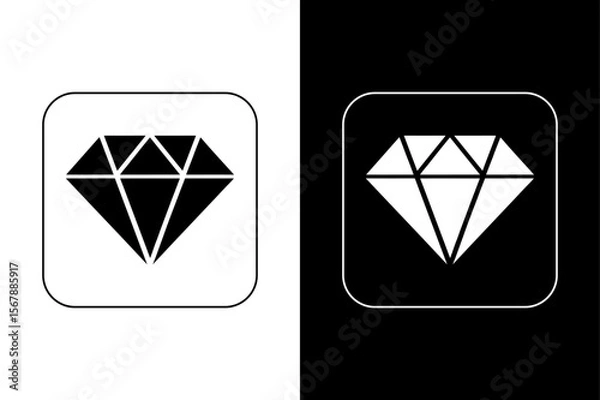 Fototapeta Diamond Silhouette Vector Icon – Black and White Background.