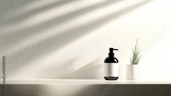 Fototapeta simple beauty product composition with strong lighting on white,