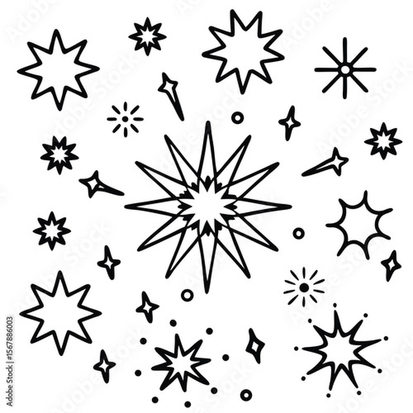 Obraz Black Line Art Stars Twinkling Sparkles Night Sky Celestial Cosmic Design Elements
