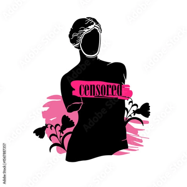 Fototapeta Abstract Greek ancient sculpture Venus de Milo with inscription censored. Vector hand drawn illustrations of modern statues, banner, concept freedom of speech.	