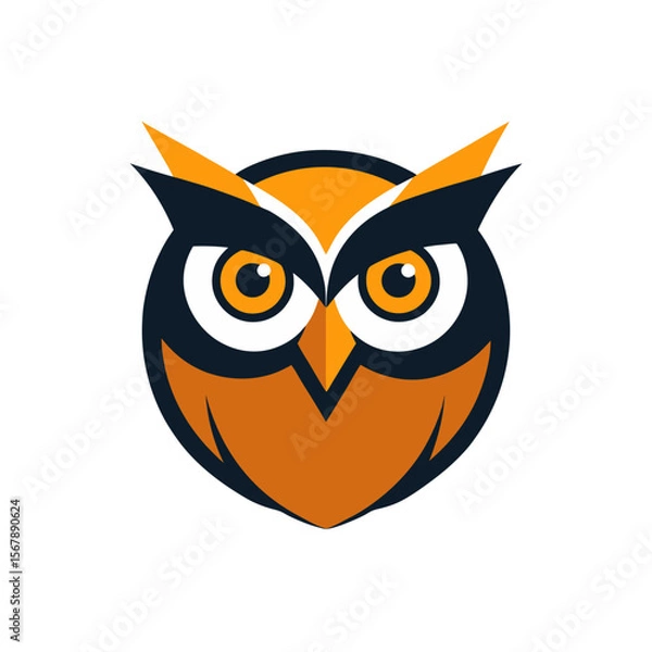 Fototapeta A Stylized Owl Head Mascot Logo with Sharp Intelligent Eyes for a Tech Company