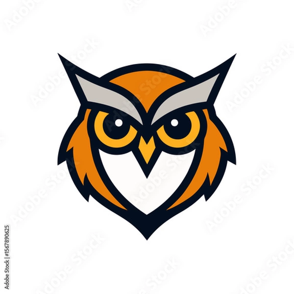 Fototapeta A Modern Owl Head Mascot Logo with Bright Intelligent Eyes for a Tutoring Service