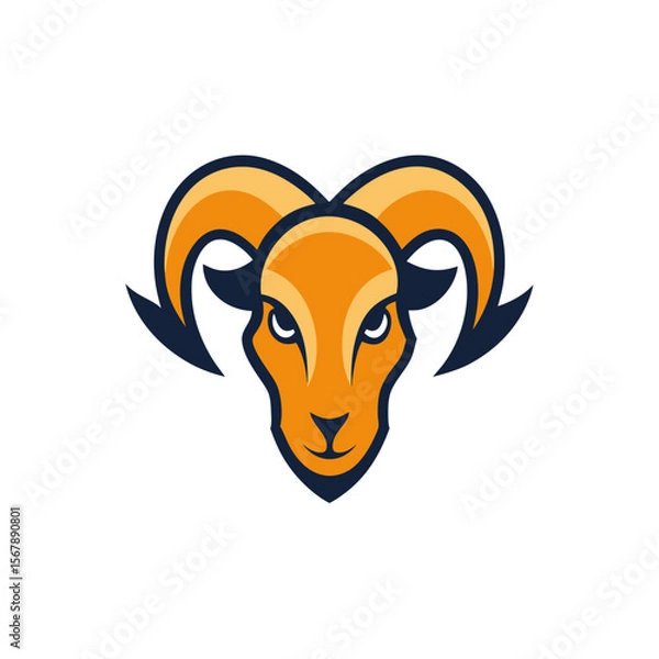 Fototapeta A Classic Ram Head Mascot Logo with Intricate Twisted Horns for Brand Identity