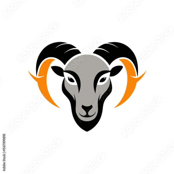 Fototapeta A Bold Ram Head Mascot Logo with Large Twisted Horns for a Sports Team Identity