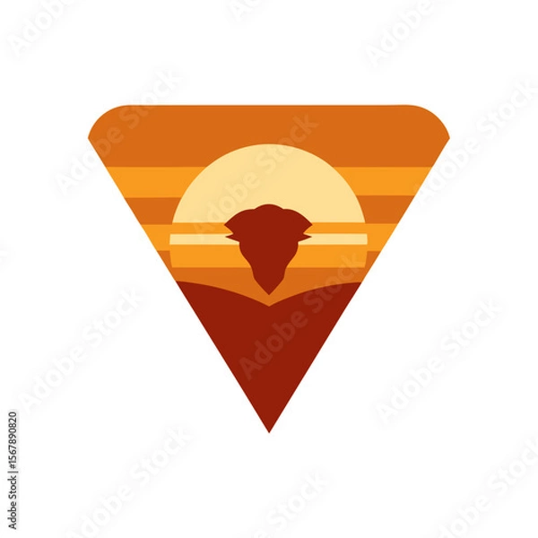 Fototapeta A Majestic Savanna Sunset Logo with a Lion Head in a Modern Triangle Badge