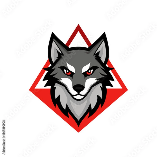 Fototapeta Modern Wolf Head Mascot Logo in a Geometric Triangle Frame for Esports Branding