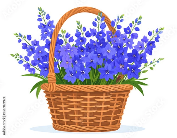 Fototapeta Delicate Larkspur Floral Arrangement in Basket Vector Illustration on WhitePNG